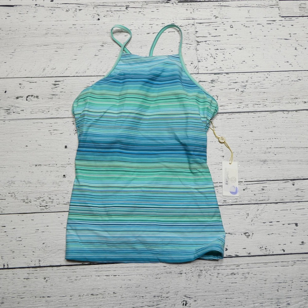 Helen Jon Racerback Tankini Swimsuit Womens XS Blue Green Stripe Made‎ USA Top